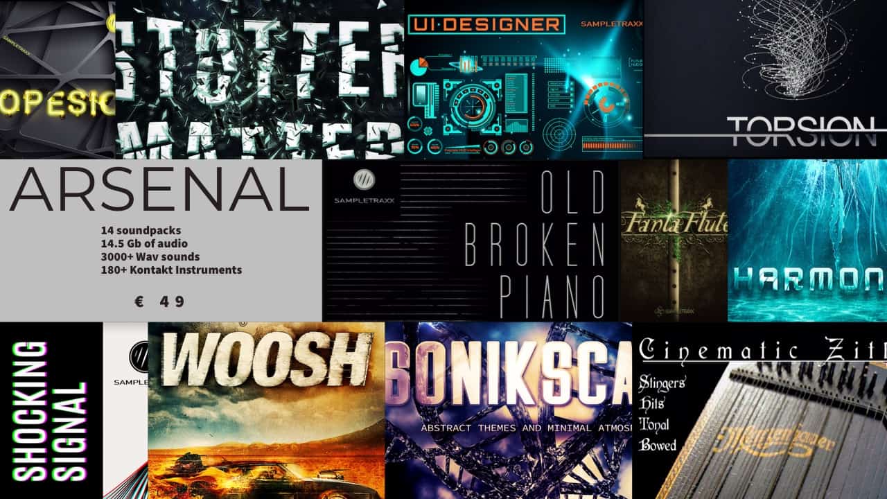 The image shows some of the libraries included in SampleTraxx ARSENAL.