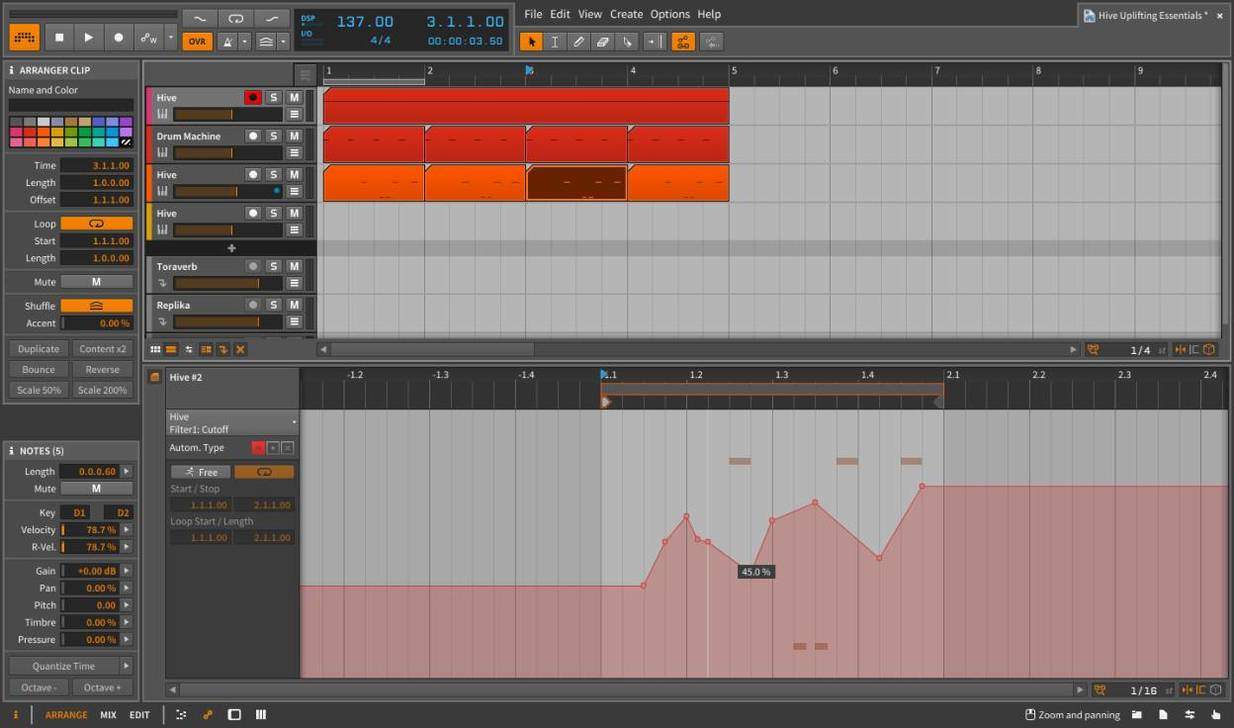 Clip automation in Bitwig.