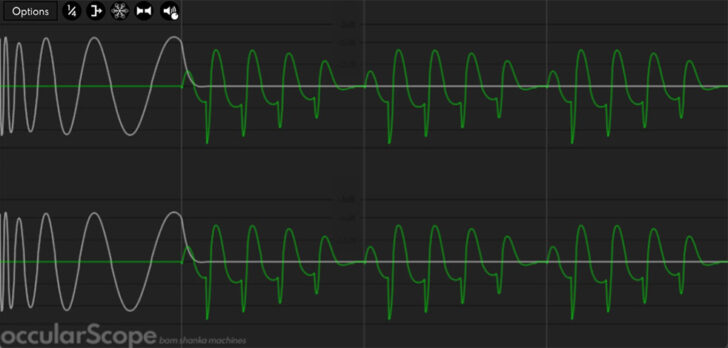 OccularScope, a FREE beat-synced oscilloscope plugin for macOS, Windows, and Linux.