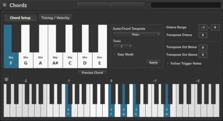 Chordz free MIDI VST plugin by CodeFN42.