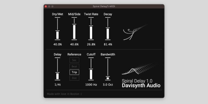 Davisynth Audio offers Spiral Delay, a FREE creative delay effect for macOS and Windows