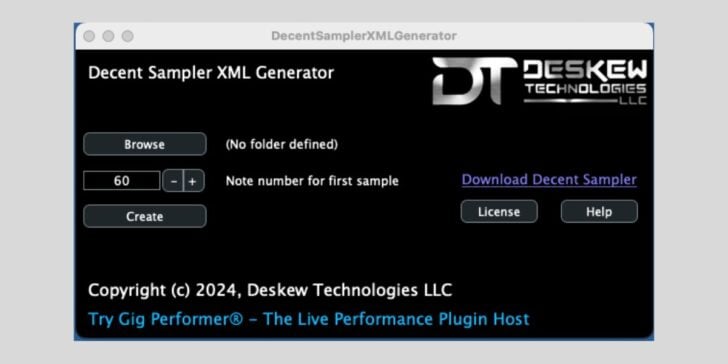 Gig Performer Releases FREE Decent Sampler XML Generator