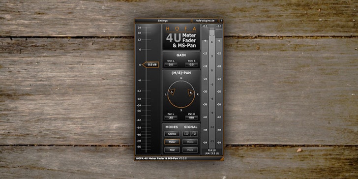 HOFA 4U Meter, Fader & MS-Pan by HOFA Plugins.