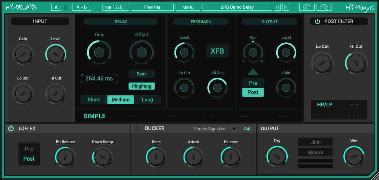 The free version of HY-Delay3 is incredibly powerful for a freeware delay effect.