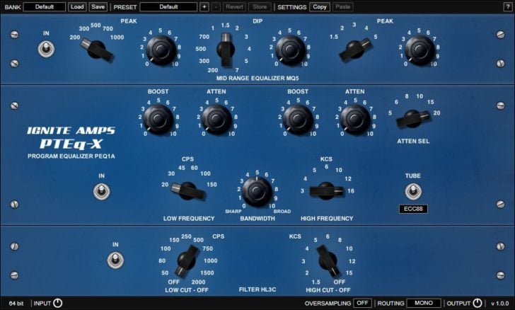 Free PTEq-X Virtual Passive Program Equalizer VST/AU Plugin by Ignite Amps.