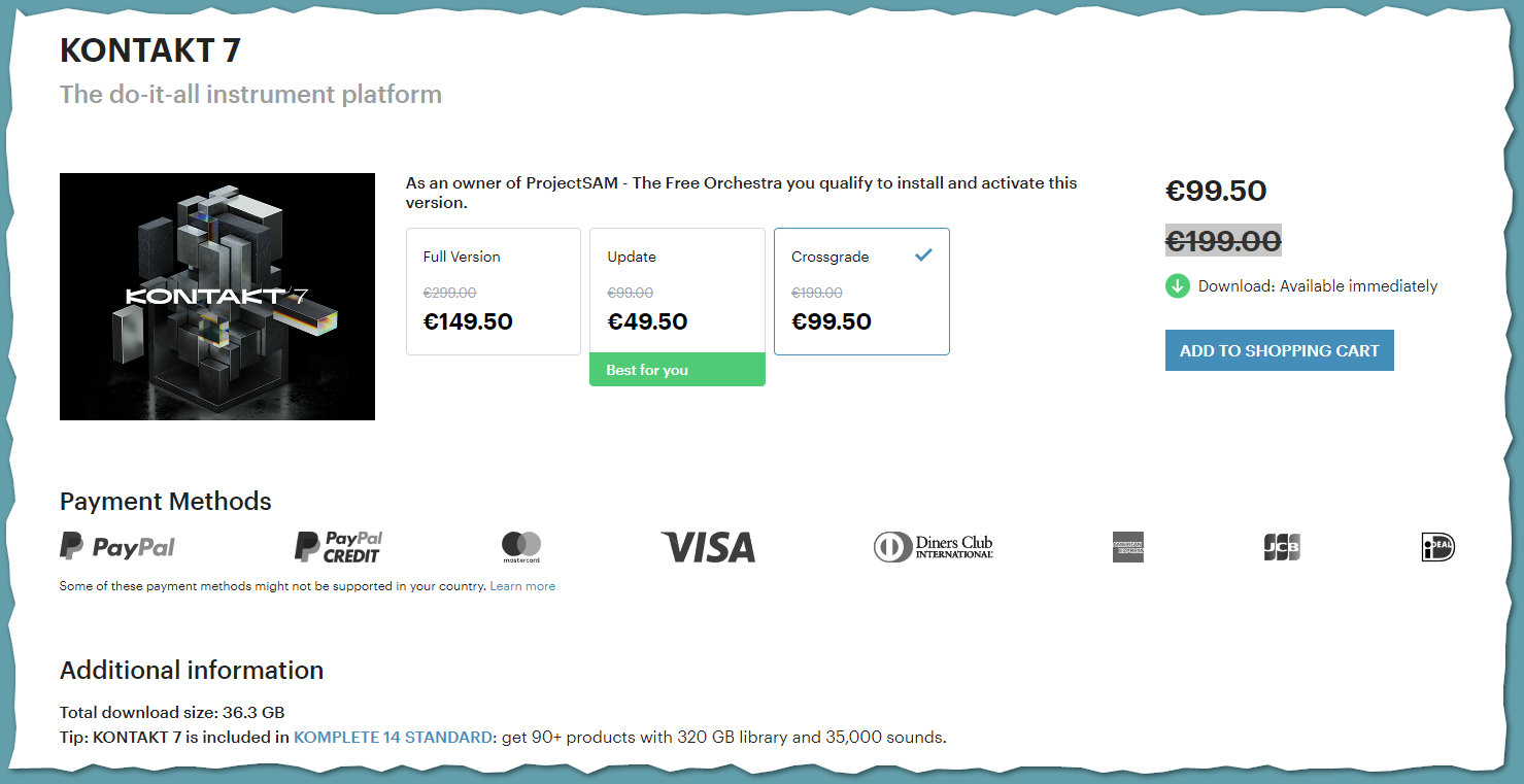 You can crossgrade to get the best Kontakt 7 price.