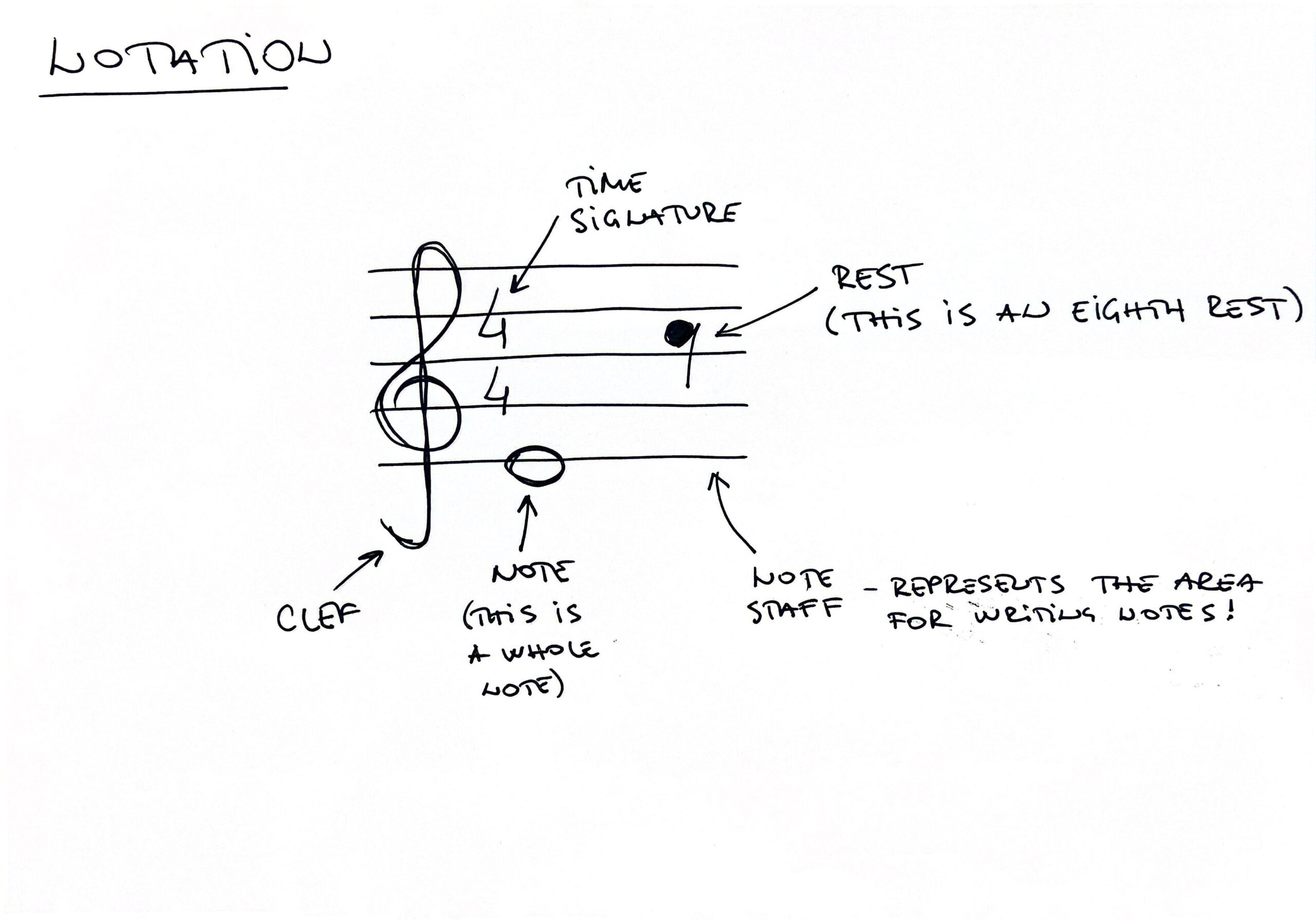 The basic elements of music notation.
