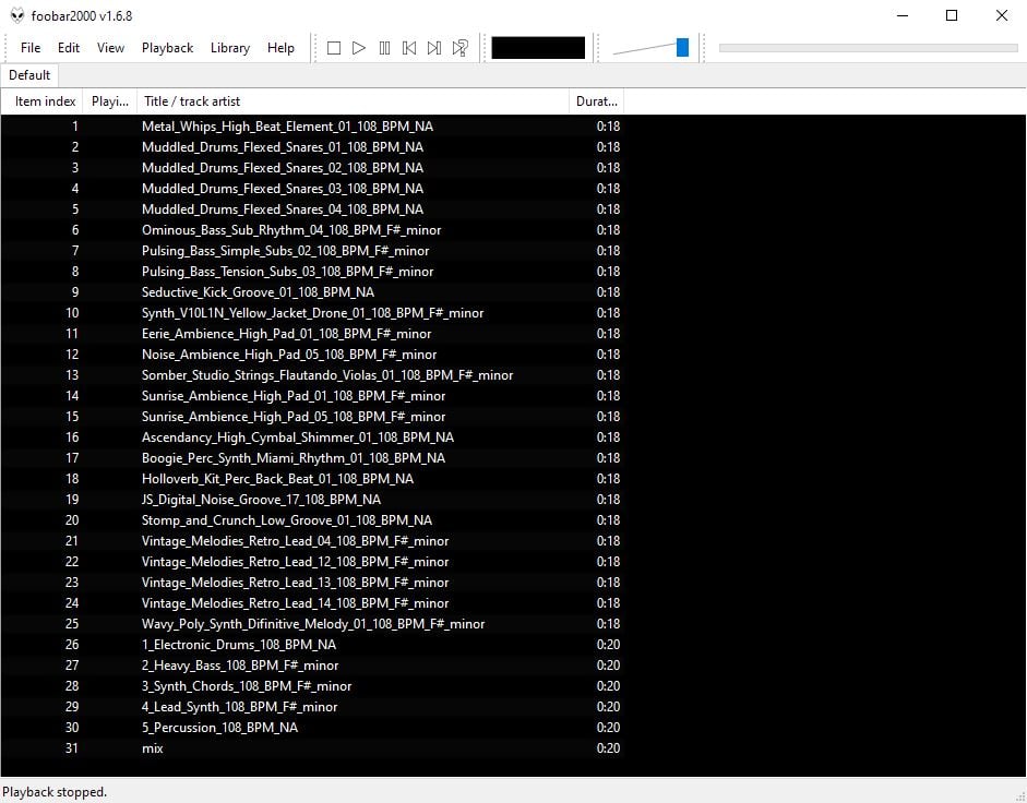 I loaded the entire contents of an AI-generated sample pack in Foobar.