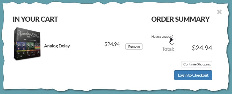 Add Analog Delay to your shopping cart and enter the coupon code.