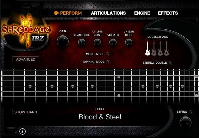 Shreddage 2 IBZ user interface (performance panel).