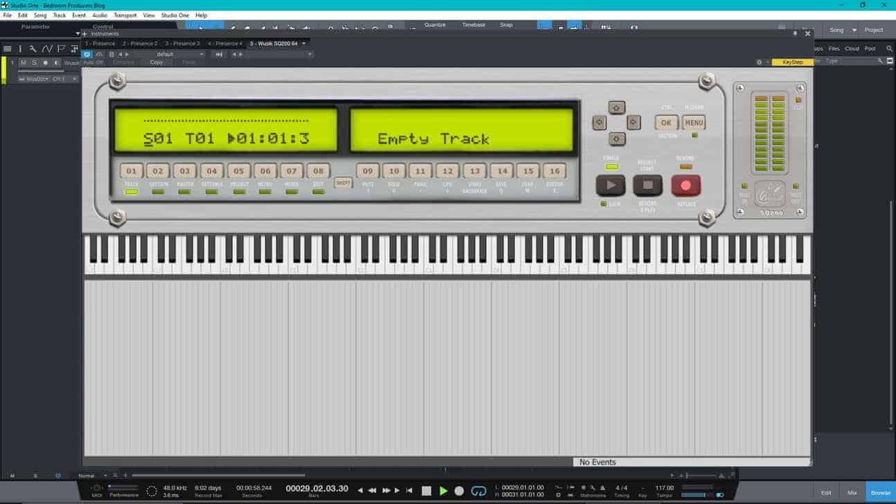 Using Wusik SQ200 (retro skin) as a plugin in Studio One.