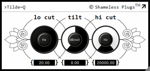 Tilde~Q features a simple interface with three control knobs.
