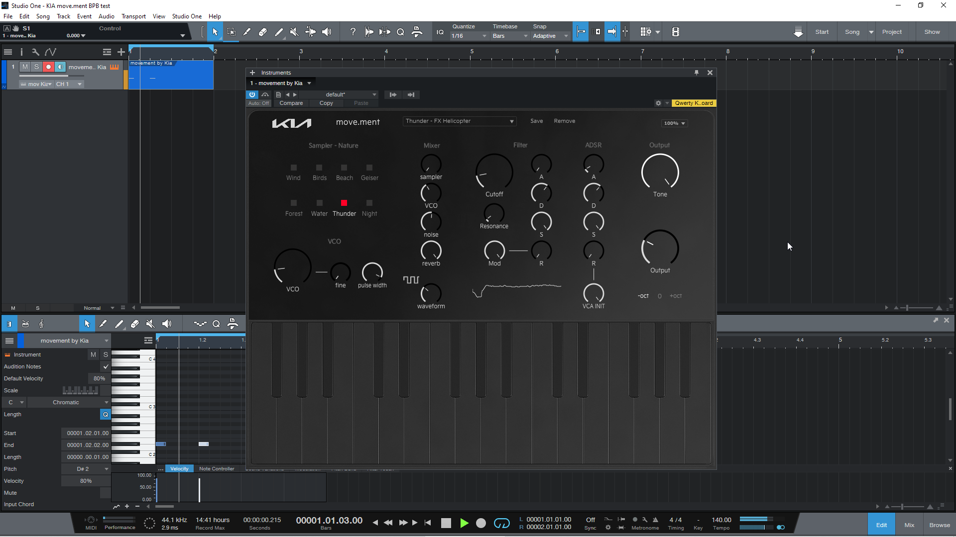 KIA move.ment running as a VST2 plugin in Studio One.